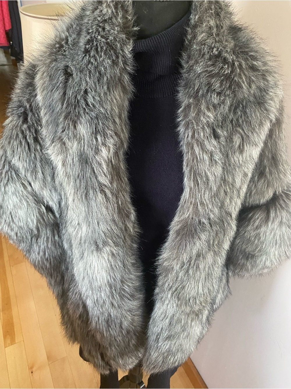 Grey Faux Fur Women's Shawl